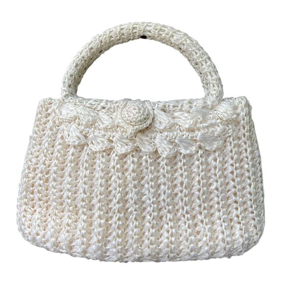 Handmade Vintage Hong Kong raffia handbag winter white . - Picture 1 of 10